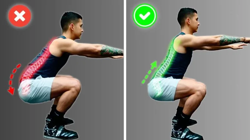 Các lỗi như nhấc gót, gối đổ vào trong hoặc gù lưng có thể làm squat kém hiệu quả và dễ gây đau.